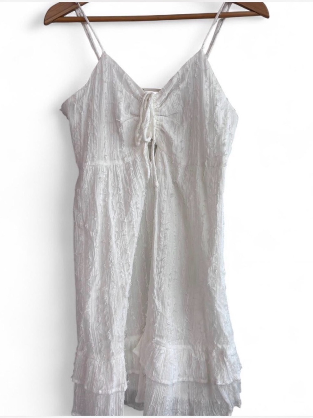 Love Riche White Ruffled‎ Textured Spaghetti Strap Sundress Size L